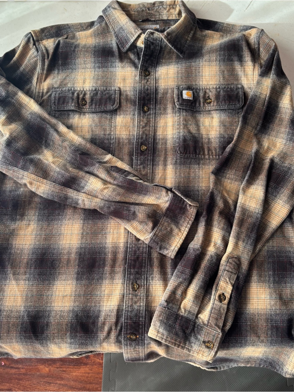 Carhartt Men's Heavyweight Flannel Shirt Plaid L Tall Large Original Loose Fit